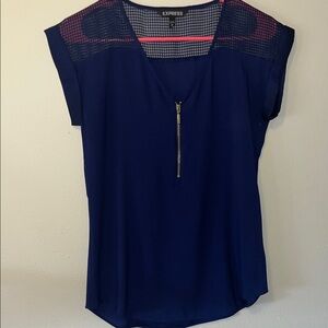 Express Deep Blue Blouse with Zipper Detail